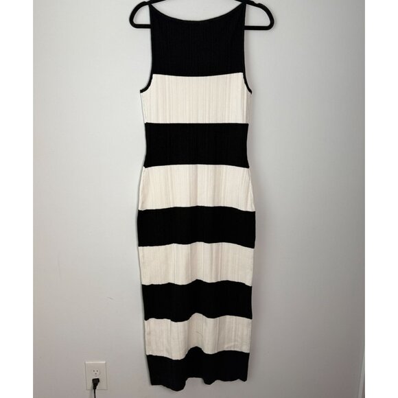 Abercrombie & Fitch High Neck Midi Knit Dress Black White Stripes Large - Picture 6 of 11